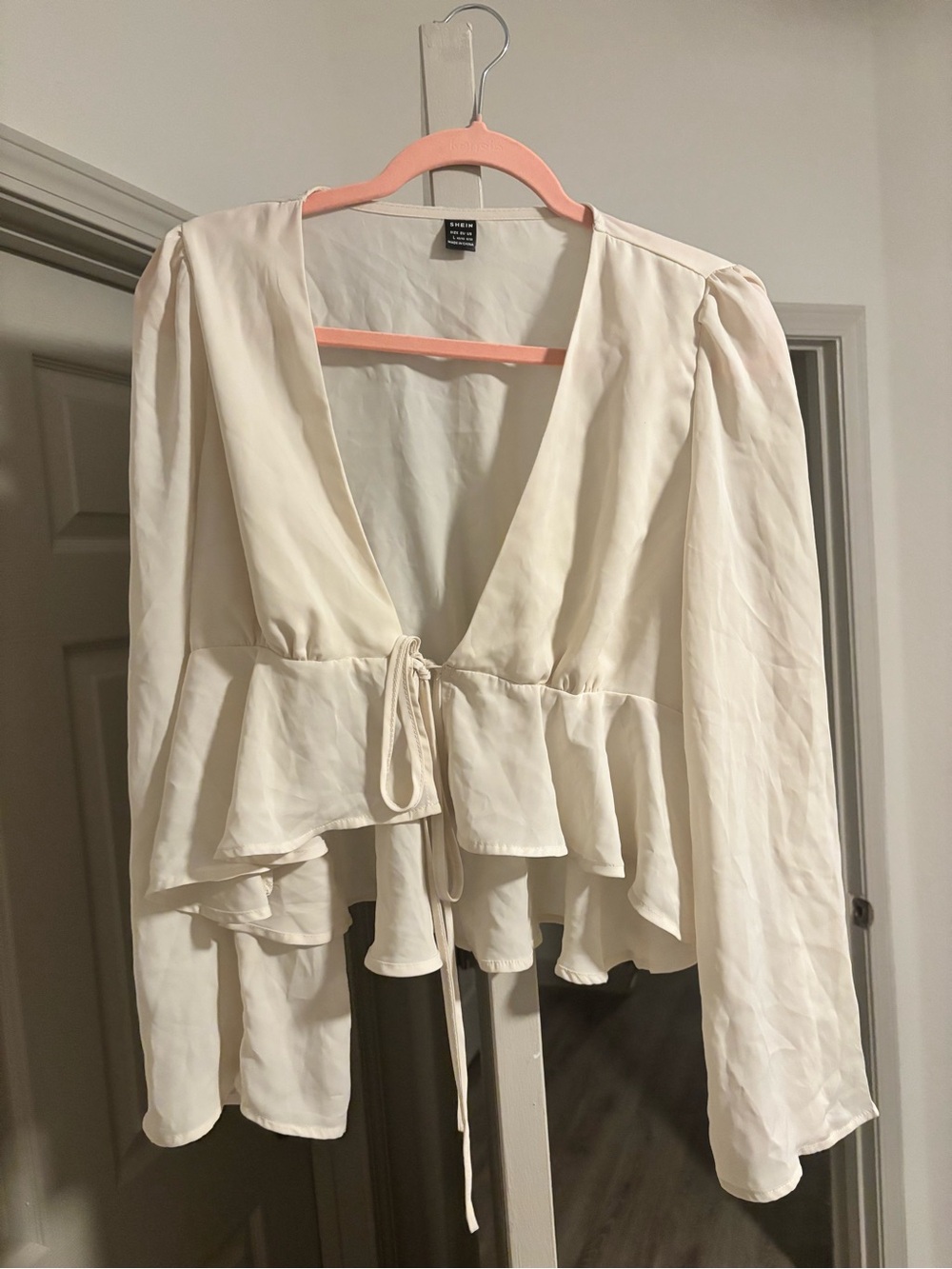 Cream Ruffle Tie-Front Blouse